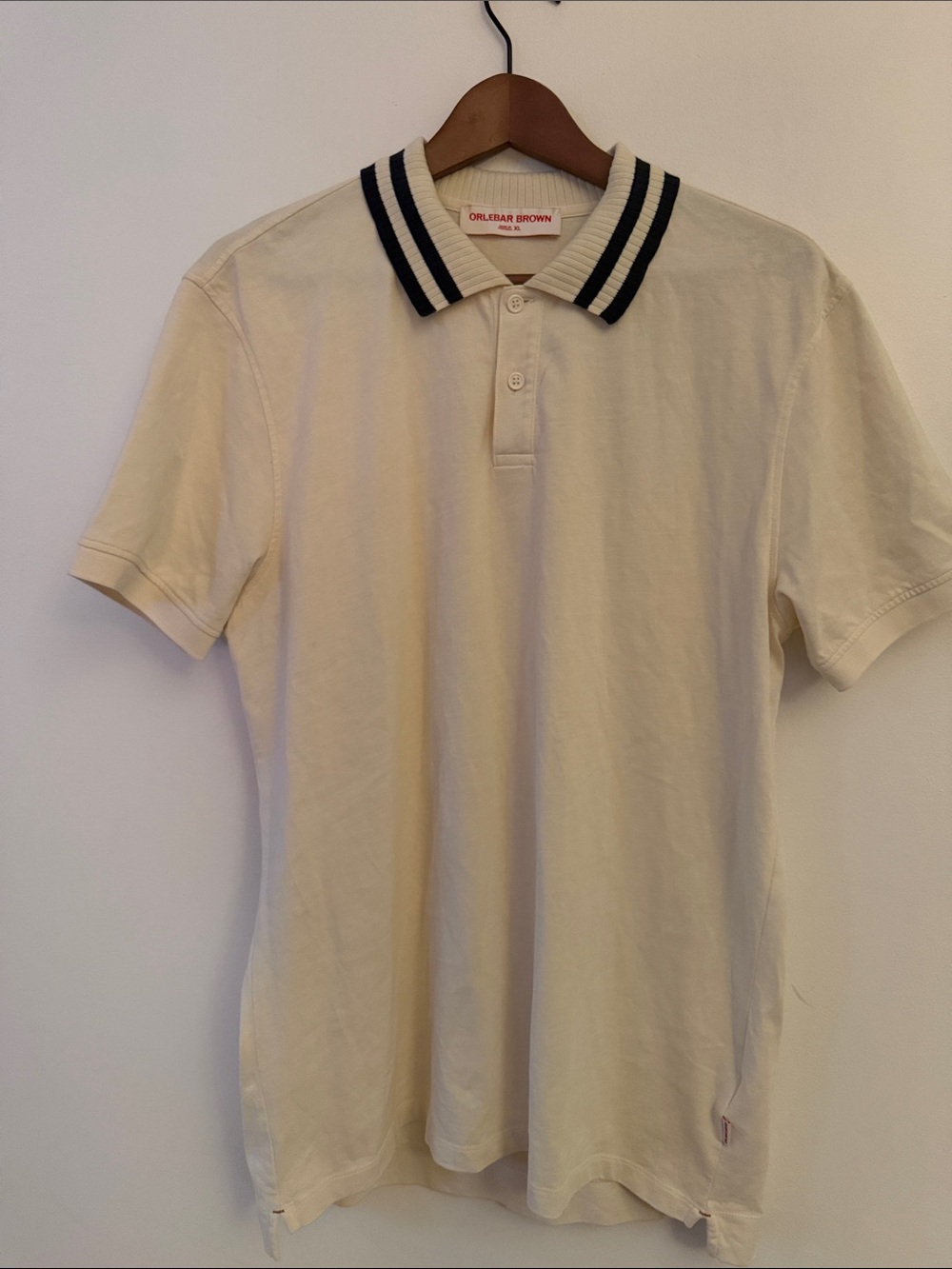 Orlebar Brown Cream Polo with Navy-Trim Collar